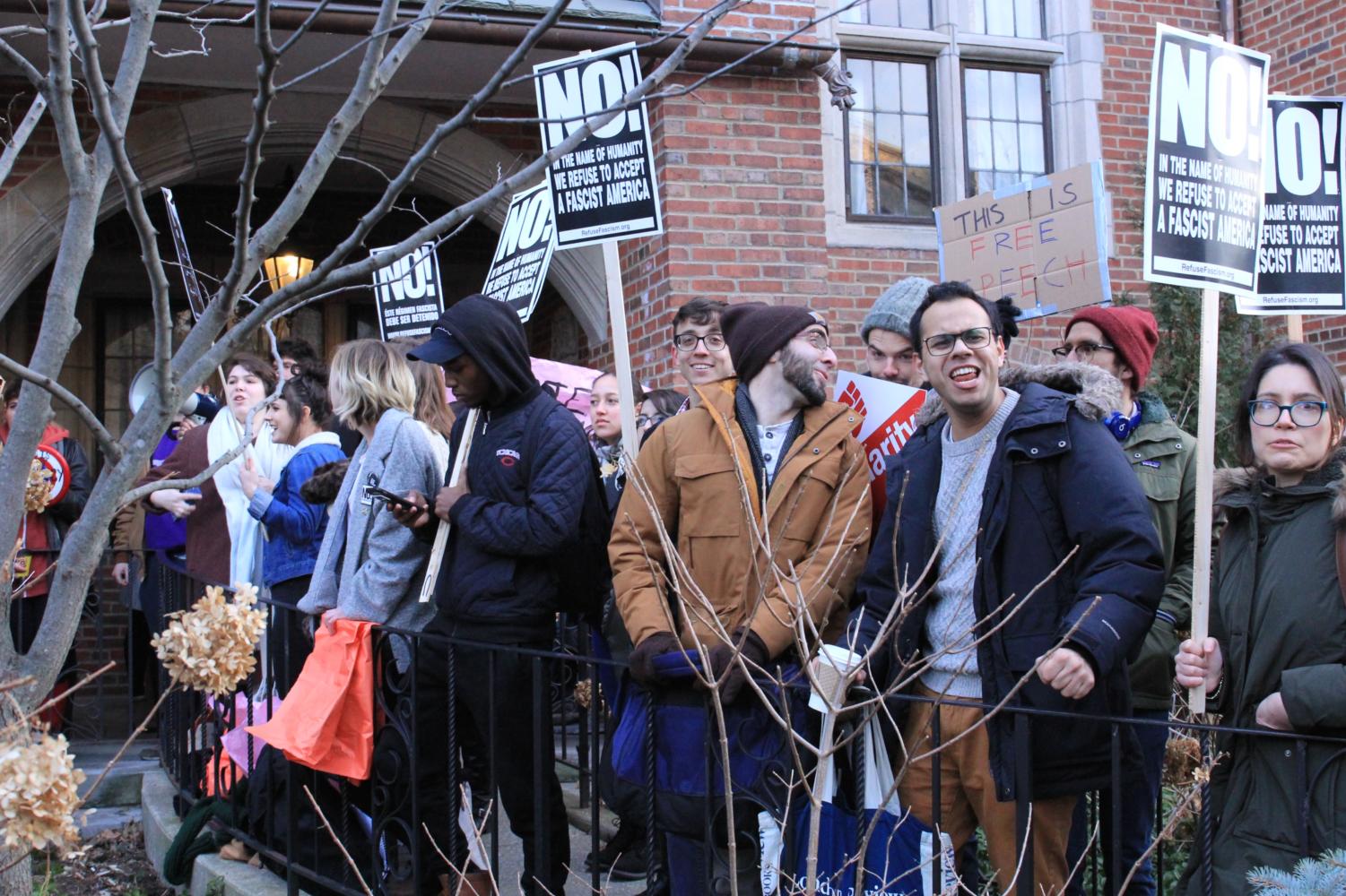 Students and faculty gathered outside the Quadrangle Club to protest Corey Lewandowski in February 2017.
