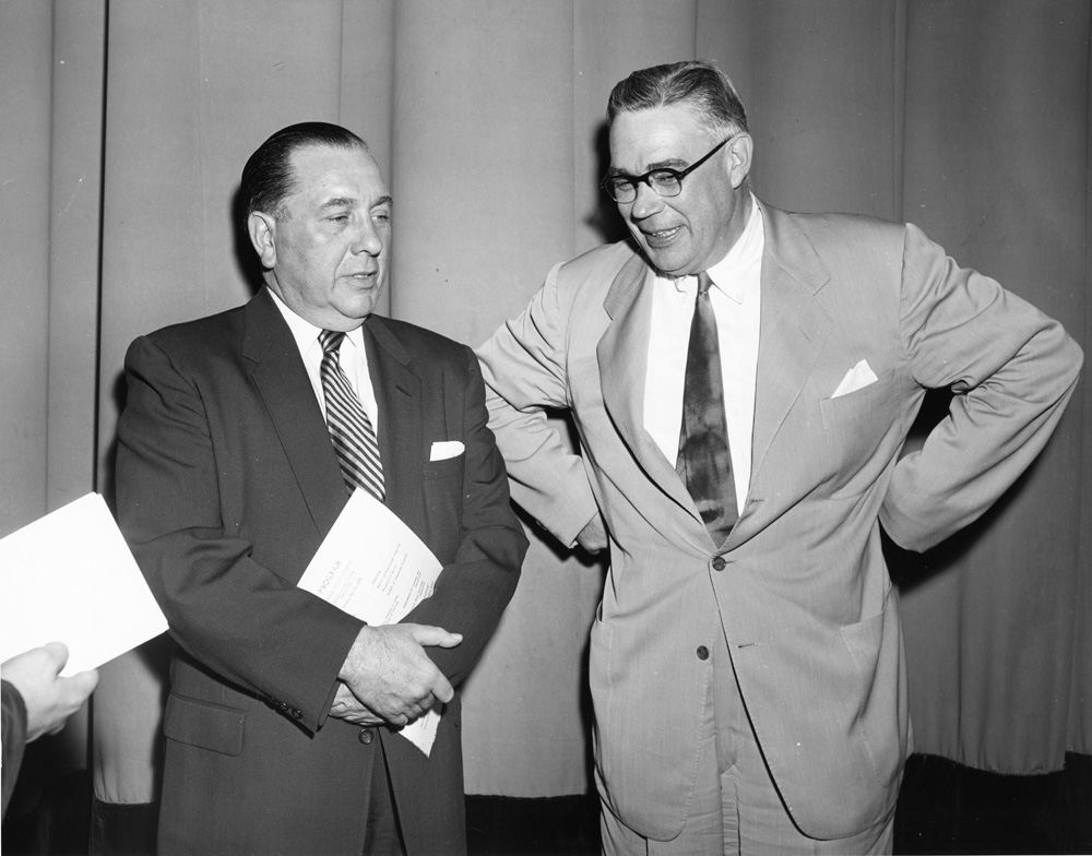 Mayor Richard Daley and UChicago Chancellor Lawrence Kimpton at the fourth annual South East Chicago Commission meeting in 1956.