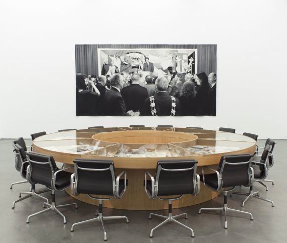 This table, a replica of the one used by the United Nations Security Council, can be rented for meetings or rousing rounds of mancala.