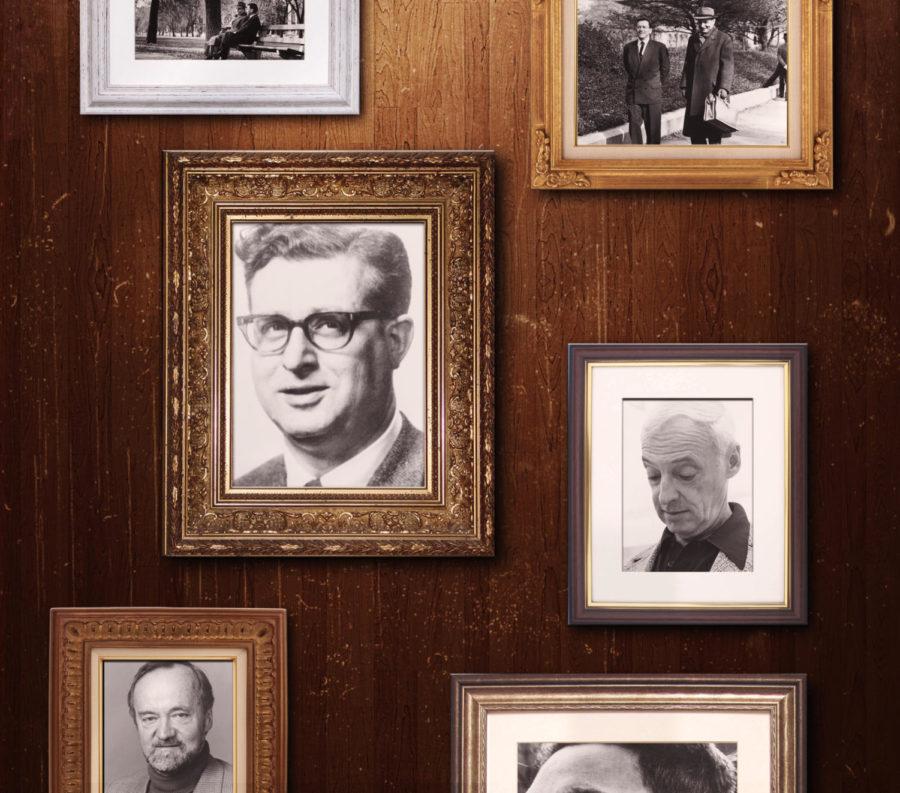 CLOCKWISE FROM
TOP-RIGHT: John Nef and Charles Morazé, Saul Bellow, Stephen Toulmin, and Karl Weintraub