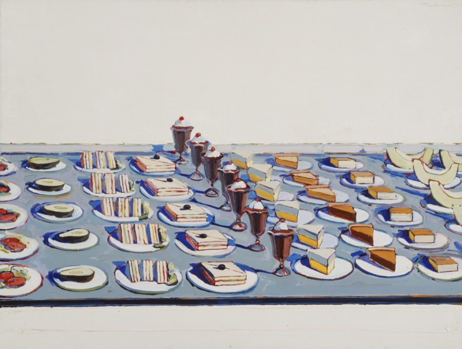 Wayne Thiebaud’s Salad, Sandwiches, and Dessert (1960) is part of the tasteful new exhibit.