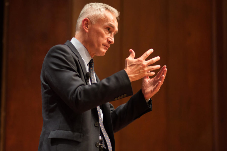 Journalist Jorge Ramos speaks at International House on Wednesday about immigration, the responsibilities of journalists, and the upcoming presidential elections.