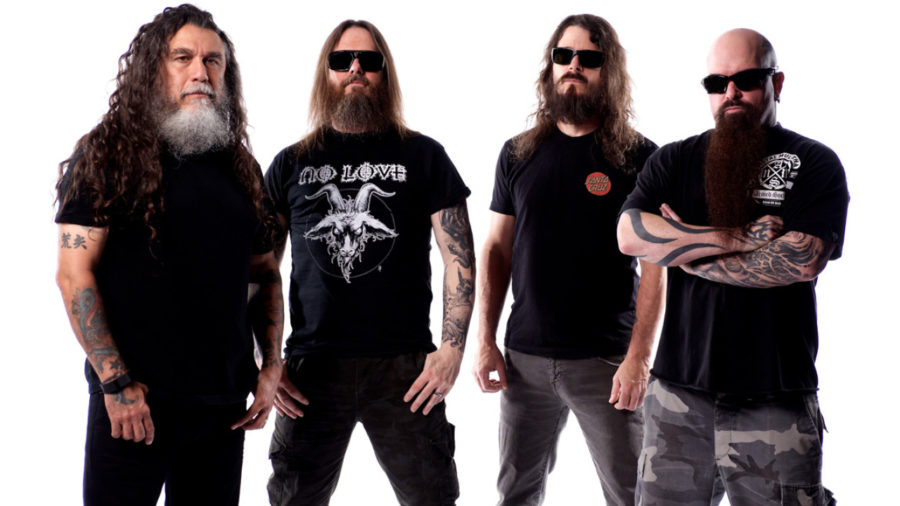 Though Tom Araya (far left) and Kerry King (far right) are Slayers only remaining original members, they can still hold their own alongside newcomers Gary Holt and Paul Bostaph.