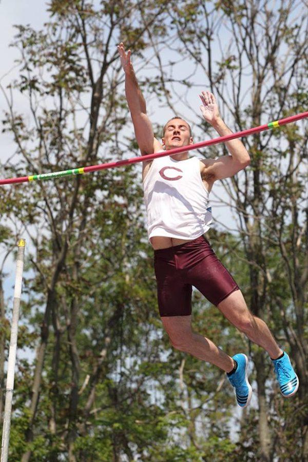 Fourth-year Michael Bennett en route to a successful jump in a recent year’s meet.
