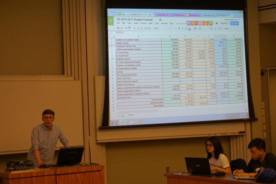 The Student Government Assembly discusses the budget on May 9.