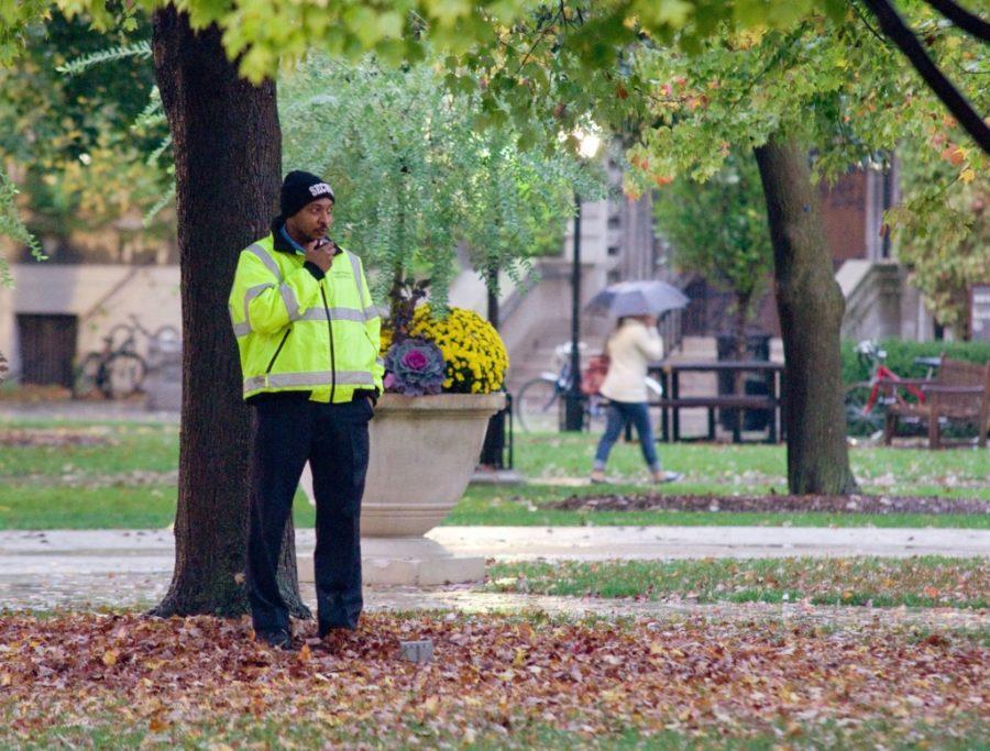 Campus security pictured on the main quad.