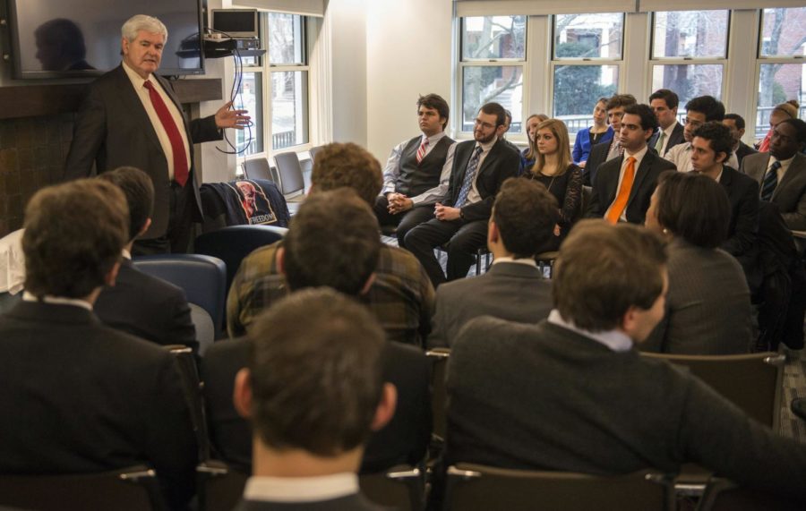 Newt Gingrich met with the College Republicans club at the IOP in 2013.