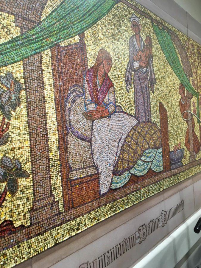 A maternity-themed mosaic at University of Chicago Medical Center.