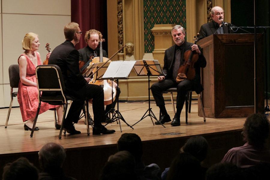 The American String Quartet performed with Sir Salman Rushdie in Mandel Hall on Friday.