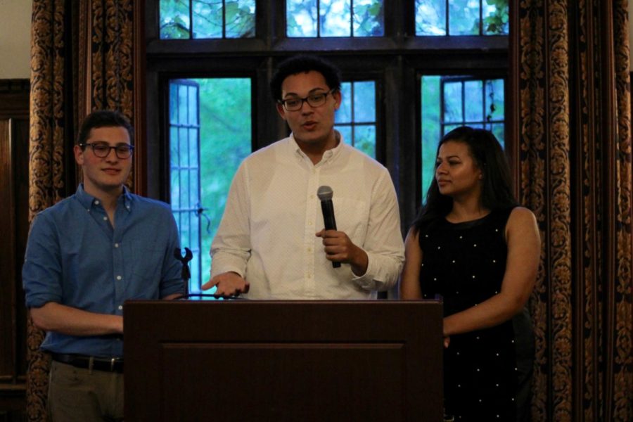 The unopposed Rise slate, consisting of Chase Harrison, Calvin Cottrell, and Sabine Nau (left to right), discusses their plans for heading student government next year