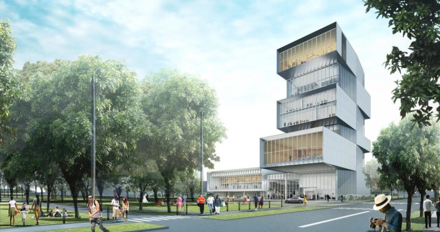 The modified design for the Rubenstein Forum includes several cantilevered floors stacked atop a two-story base, which will feature a restaurant, lobby, and event space.