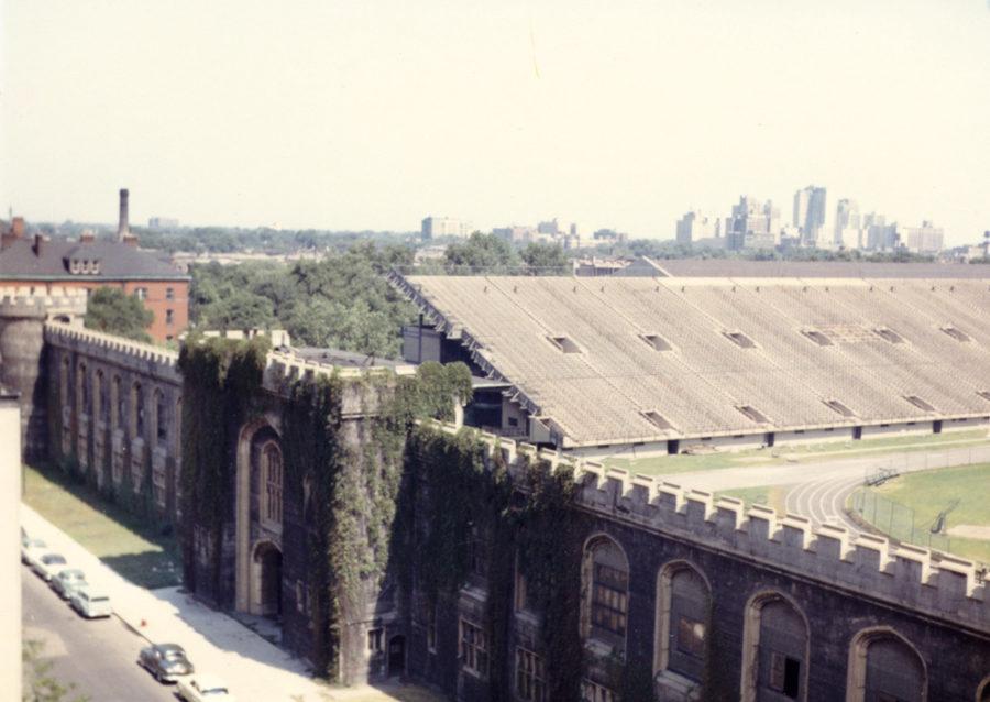 A color photo of the old Stagg Field shortly before its demolition.