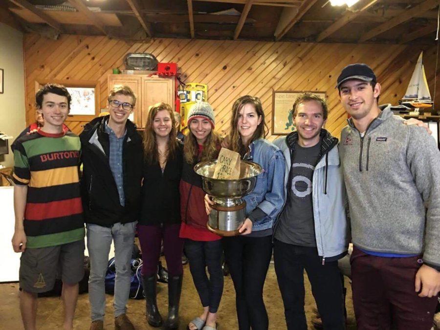 The sailing team poses with their trophy from the Carey Price Memorial Regatta.