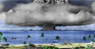 The iconic mushroom-shaped cloud from the Operation Crossroads nuclear explosion tests at Bikini Atoll on July 25, 1946.