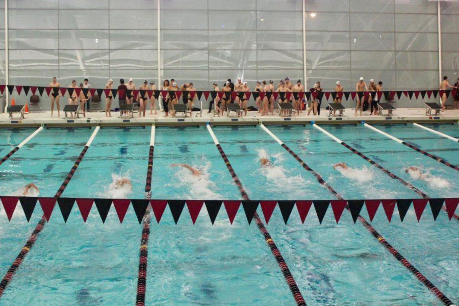 The swim team swims its way down the lanes on January 12.