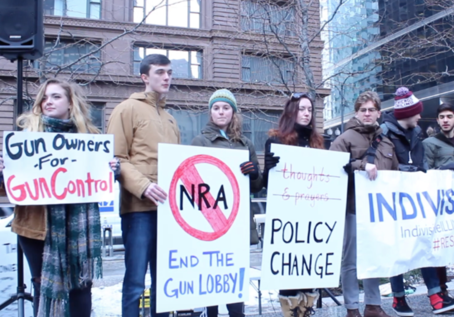 University of Chicago students advocate for gun reform at a rally downtown three days after the school shooting in Parkland, Florida.