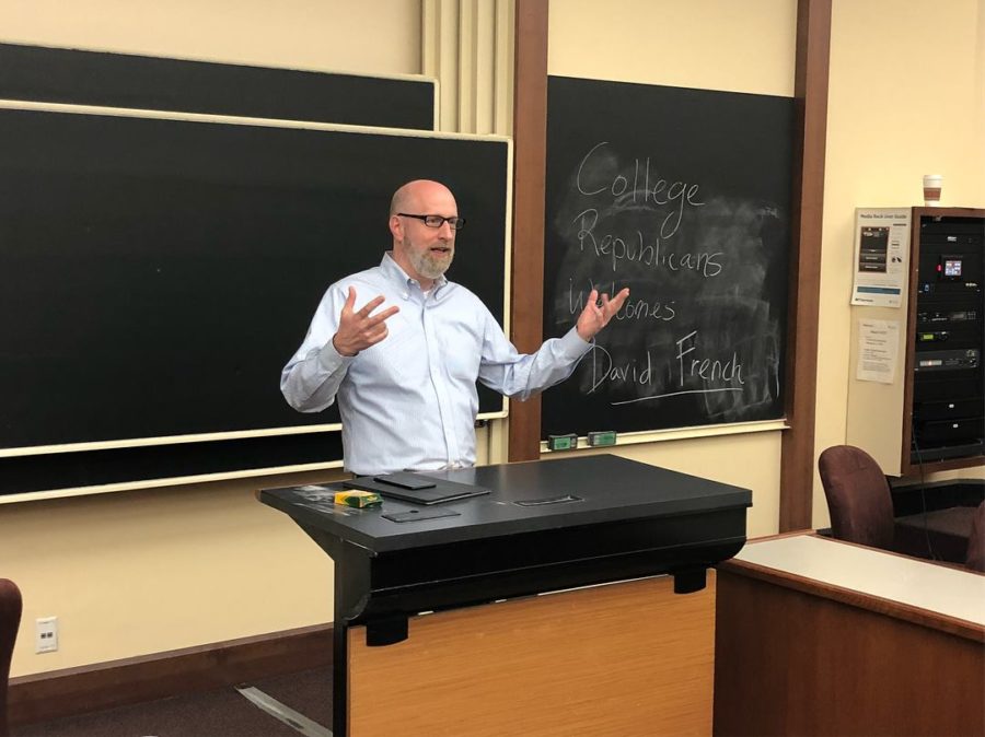 Conservative writer David French spoke last Thursday at a College Republicans meeting.
