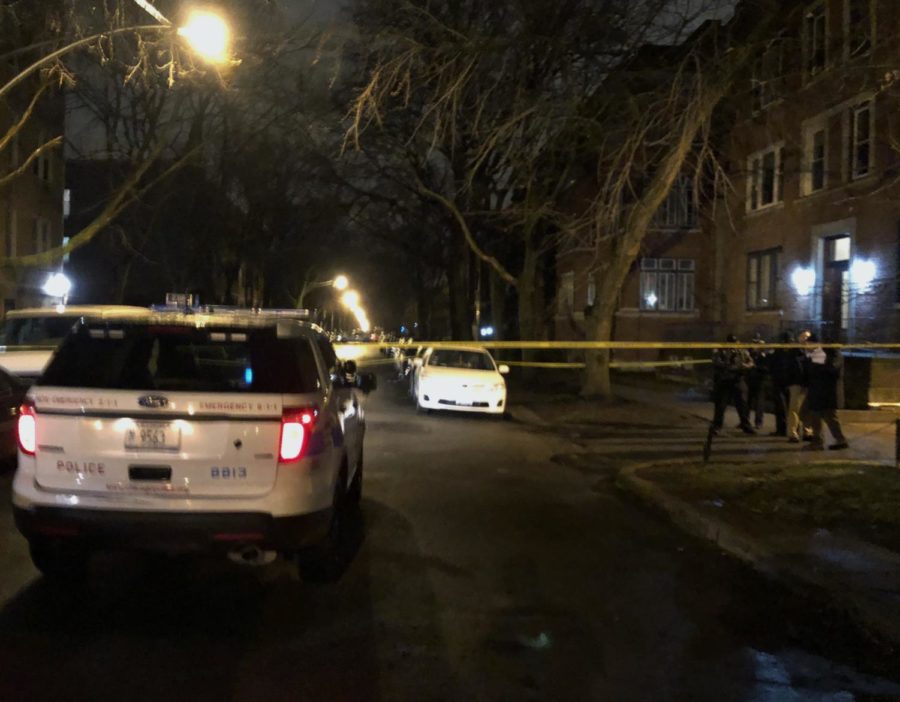 The scene at 12:30 a.m. on South Kimbark Avenue between 53rd Street and 54th Street after a shooting that CPD said involved multiple UCPD officers.