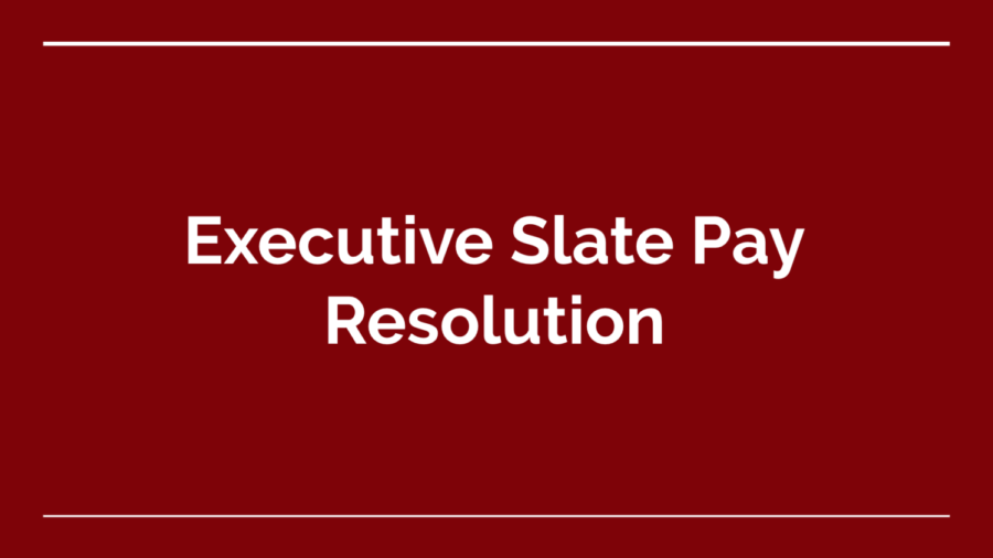 Student Government is considering a resolution for Executive Slate pay. Pictured: A slide from the Monday, May 14 meeting agenda.