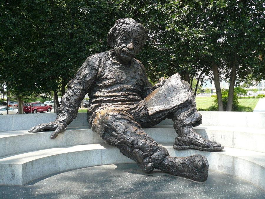 A massive Albert Einstein reclines outside the National Academy of Sciences in Washington, D.C.