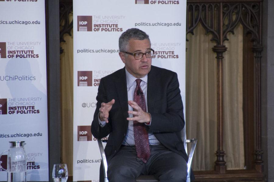 Jeffrey Toobin, New Yorker writer and CNN commentator, speaks at the Institute of Politics.