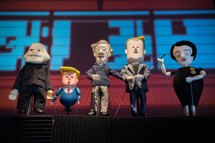 Performed+at+the+Logan+Center+for+the+Arts%2C+Manufacturing+Mischief+satirizes+Noam+Chomsky%2C+Karl+Marx%2C+Elon+Musk%2C+and+President+Drumpf+as+puppets.