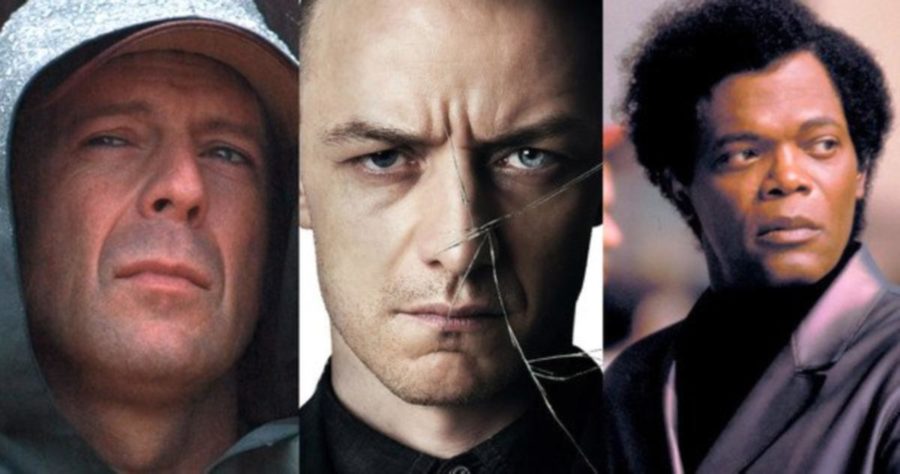 Bruce Willis as David Dunn, James McAvoy as Kevin, and Samuel L. Jackson as Mr. Glass in Glass