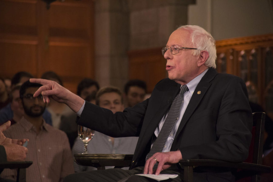 Sen. Sanders speaks at the Quadrangle Club in February, 2016 during an IOP event with Chris Matthews.