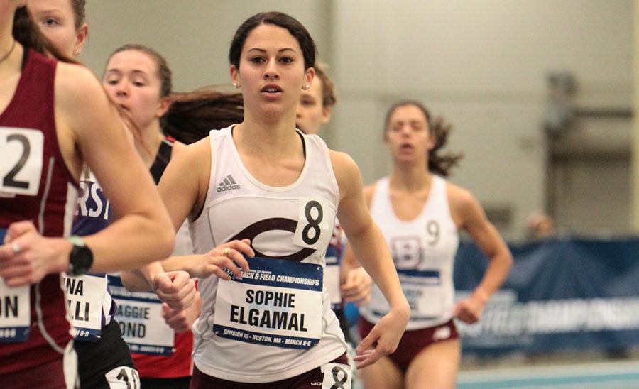 Second-year Sophie Elgamal runs in the 3000-meter final.