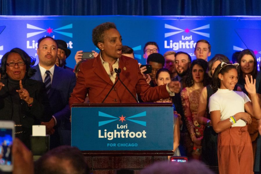 Lightfoot speaks at her campaign party in South Loop.