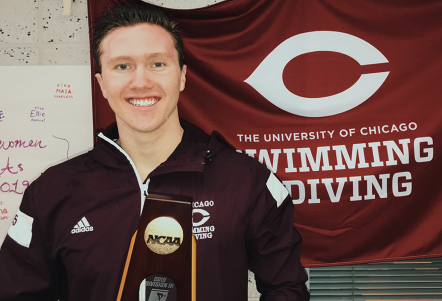 Third-year Byrne Litschgi poses with his national championship trophy at the NCAA Championship in Greensboro, NC.