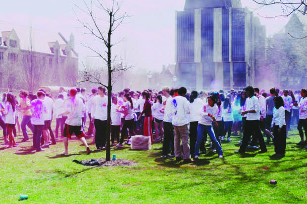 Student+groups+celebrate+Holi%2C+the+annual+Hindu+festival+of+colors+and+spring%2C+with+playful+event+on+the+quad.+Tide+to+Go+required.+