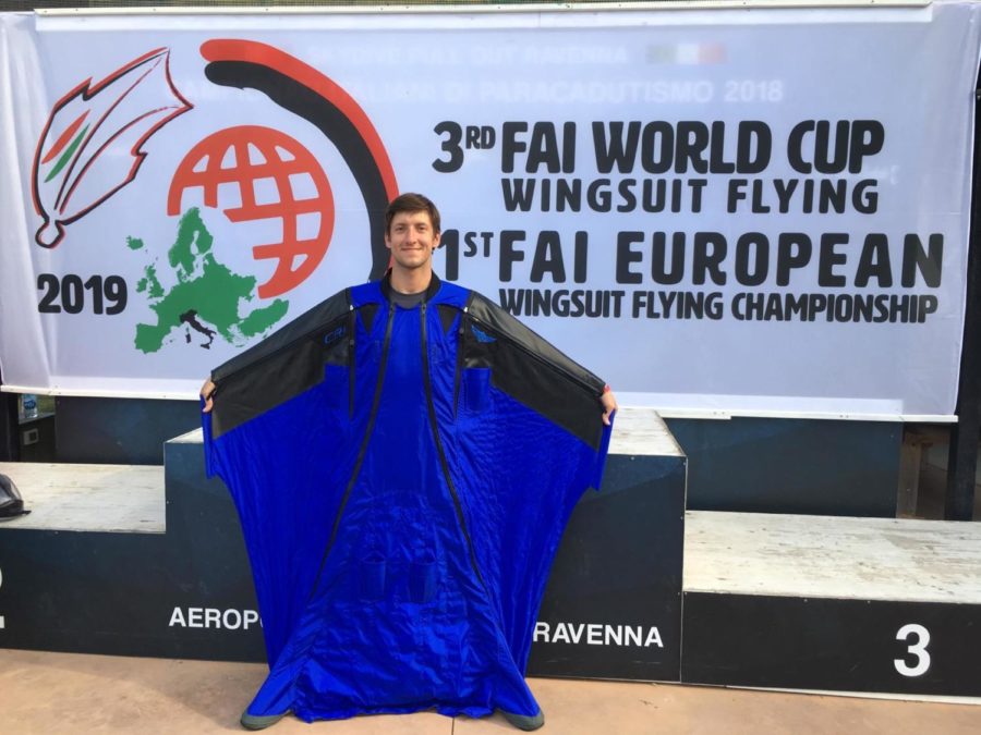 Alexey Galda in his competition wingsuit at the World Cup.