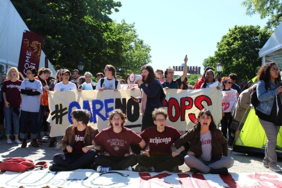Members of CareNotCops protest in June 2018.