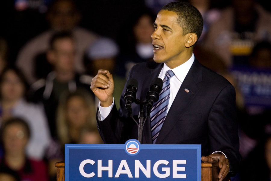 Barack Obama speaks at a campaign rally in Indiana on October 31, 2008.