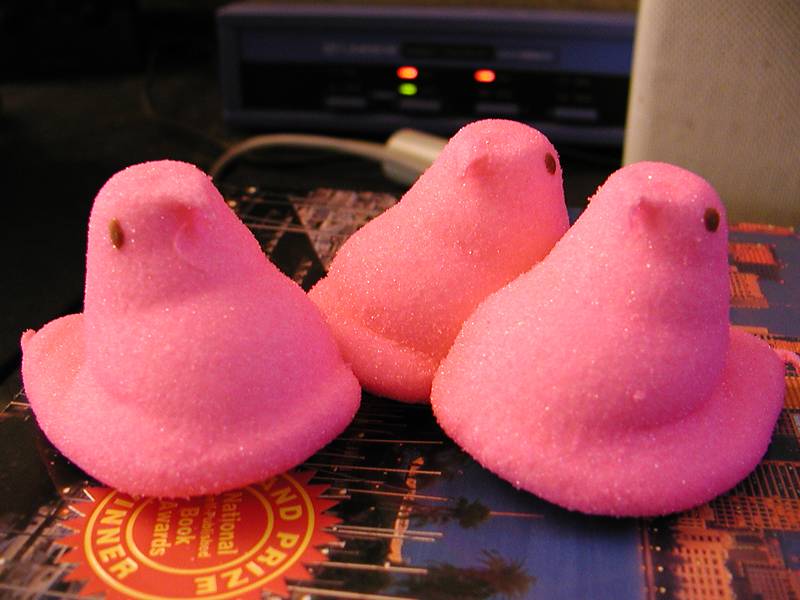 A flock of lilac marshmallow birds - one of Americas biggest culinary mistakes.