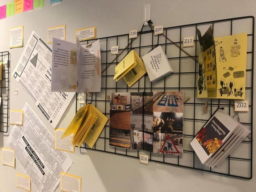 Zines hang at the Center for the Study of Race, Politics, and Culture as part of THE ART OF PROTEST: Hong Kong Movement Zines 抗議之藝術：香港小冊子, on display through Dec 14th