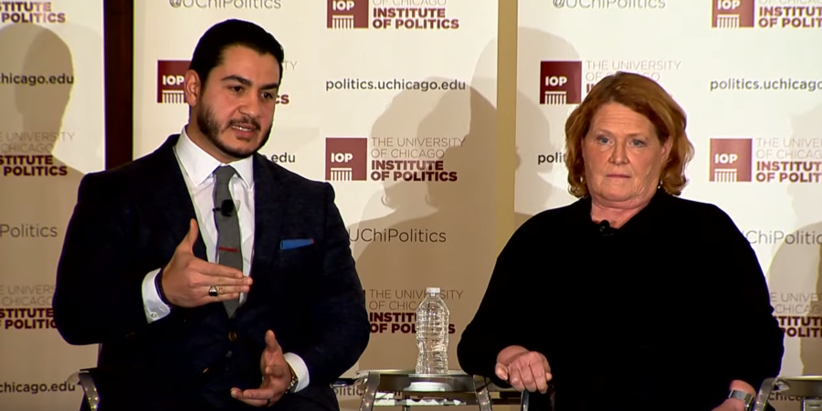 IOP Fellow and former director of the Detroit Health Department Abdul El-Sayed, left, and former North Dakota senator Heidi Heitkamp discussed the current rift between factions of the Democratic party at an IOP event on January 21.