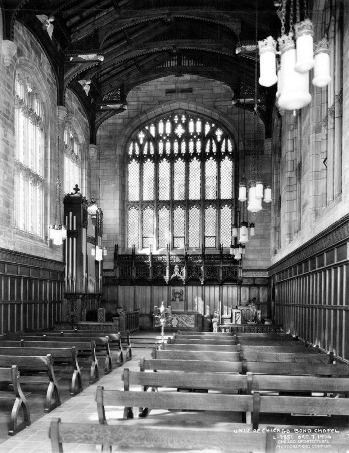 Interior of Bond Chapel, photograph dated 10/7/1926.