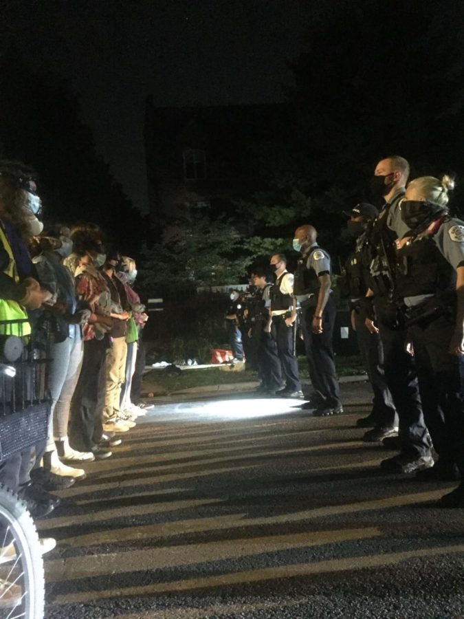 Protestors and police stand off on the evening of Friday, September 4th, 2020, as a weeklong occupation of the street near Provost Ka Yee Lees home concludes.