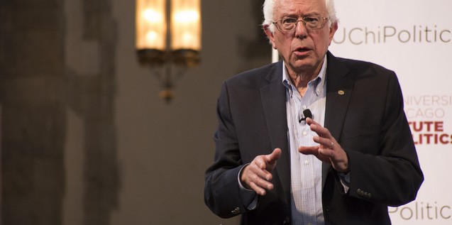 Bernie Sanders in 2015, at the IOP. At the time of the previous Register poll, Sanders topped the tally with 20 percent support from expected caucus attendees.