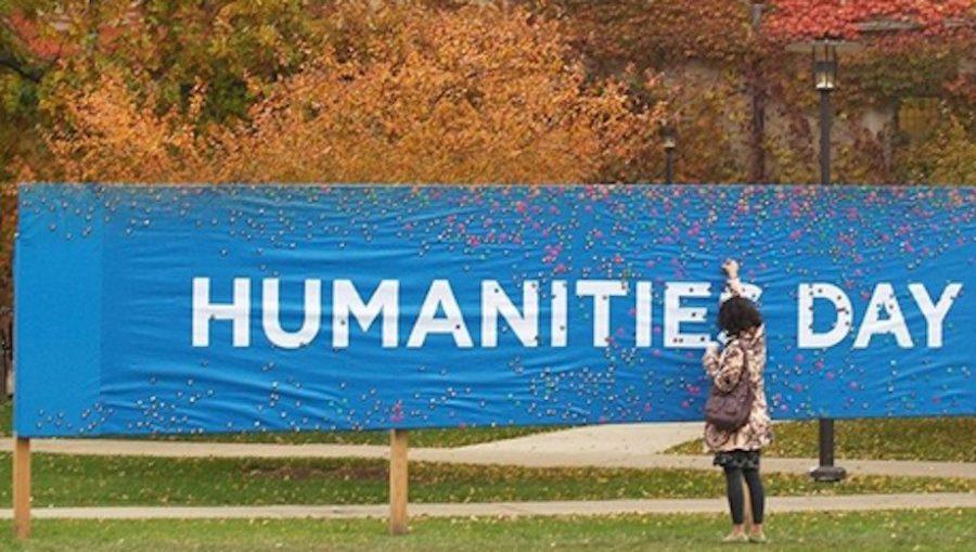 A banner promoting Humanities Day 2010. Humanities Day was held virtually this year because of the ongoing pandemic. Photo by Hannah Hayes of Tableau, the magazine of the division of the humanities at UChicago.