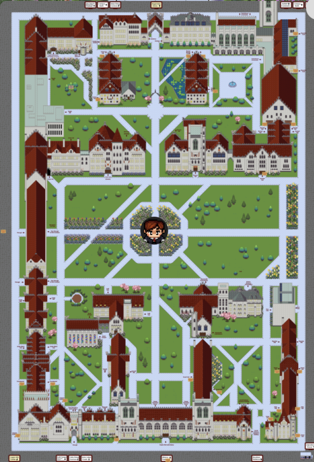 A miniature map of the main quad in the UChicago Gather virtual stimulation.
