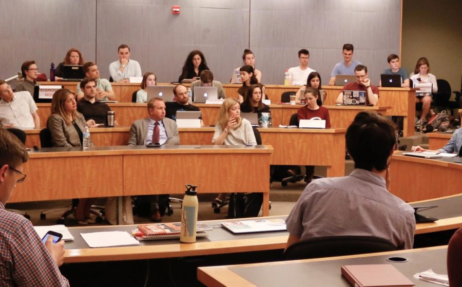 A student government meeting in 2018.