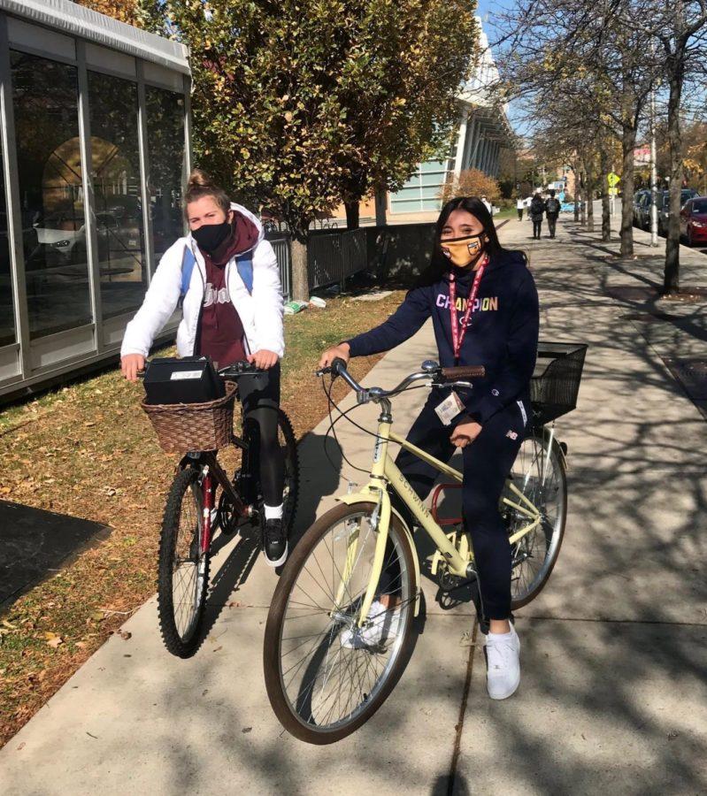 Second-years+Ellie+Vermillion+%28left%29+and+Sophia+North+%28right%29+regularly+ride+their+bikes+%0D%0Aaround+campus%2C+including+outside+of+Ratner.