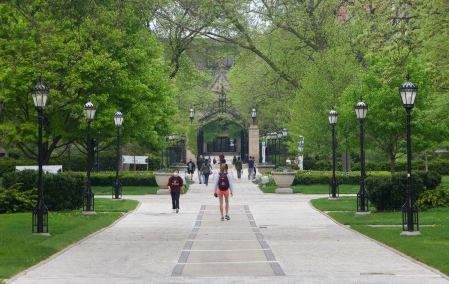 Students walking in the Quad.