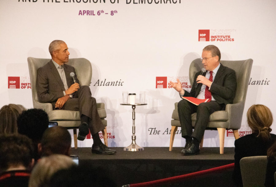 Obama sat down with The Atlantics editor-in-chief Jeffrey Goldberg during a keynote conversation at the Disinformation Conference held at the David Rubenstein Forum.