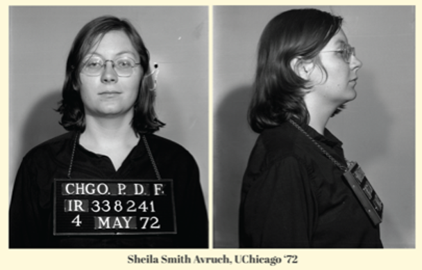 The mugshot of Sheila Smith Avruch (A.B. ’72) from when she was arrested.