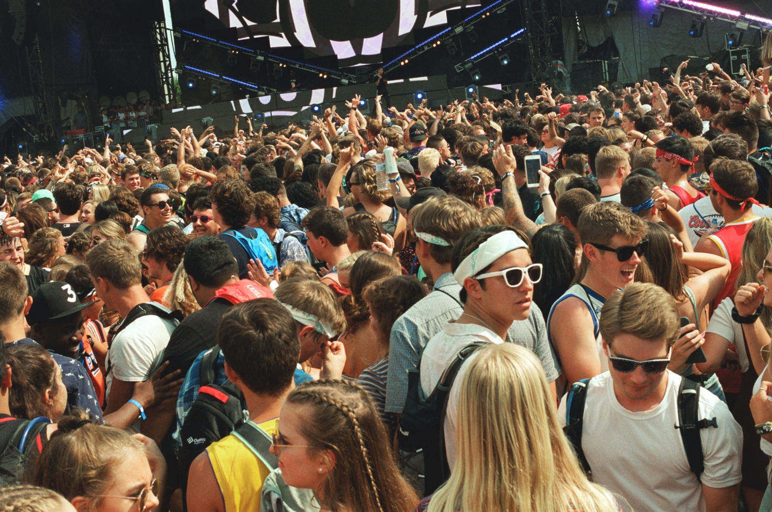 A crowd at Perry's stage, where electronica acts play.