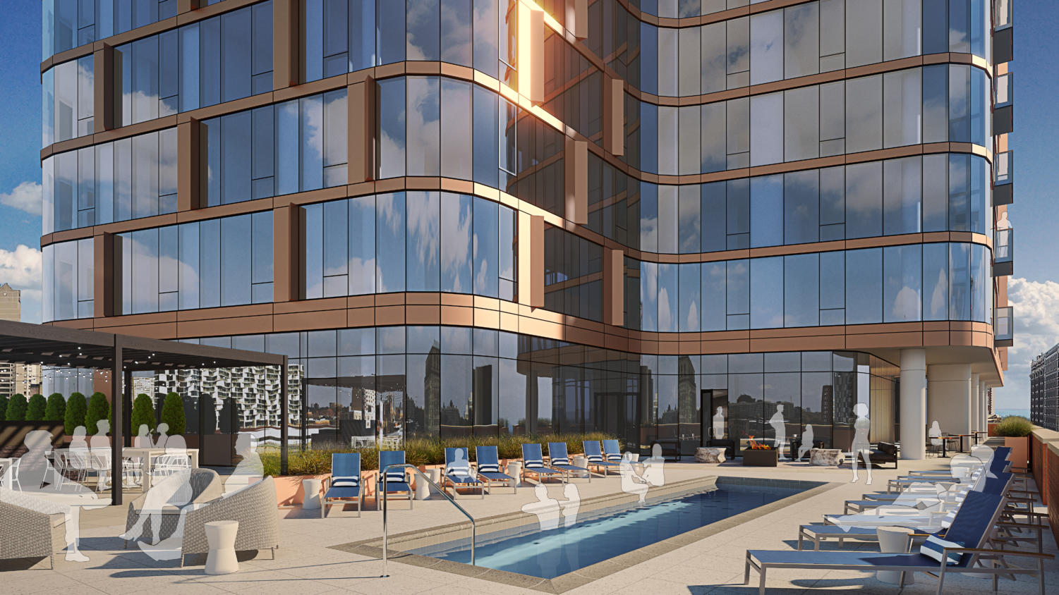 A rendering of the pool area at 5252 S. Cornell Avenue, which expects to open for move-ins beginning in September 2019.
